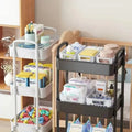 3 Tier Metal Rolling Utility Cart with 6 Hooks, Black
