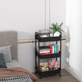 3 Tier Metal Rolling Utility Cart with 6 Hooks, Black