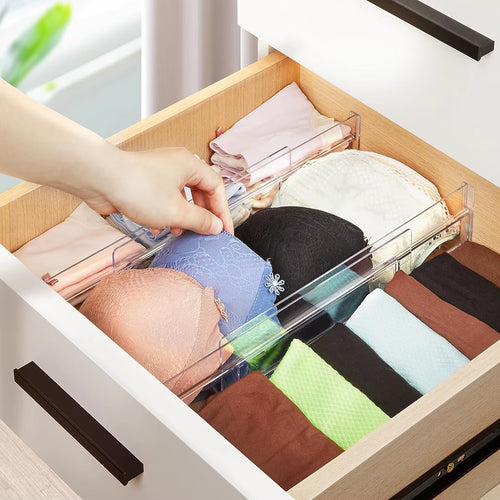 4Pcs Transparent Drawer Dividers Adjustable Expandable Drawer Dividers for Clothes Utensils Cosmetics Office Storage