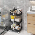 3 Tier Metal Rolling Utility Cart with 6 Hooks, Black