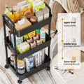 3 Tier Metal Rolling Utility Cart with 6 Hooks, Black