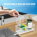 White Sponge Holder for Kitchen Sink, Sink Caddy Organizer with High Brush Holder, Kitchen Countertop Organizers and Storage Essentials, Rustproof 304 Stainless Steel, Soap Dispenser Organize