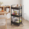 3 Tier Metal Rolling Utility Cart with 6 Hooks, Black