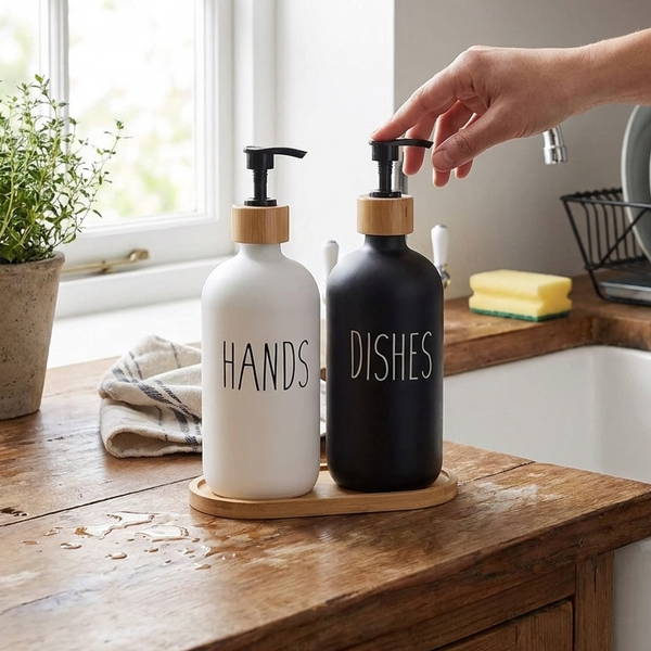 Glass Soap Dispenser Set
