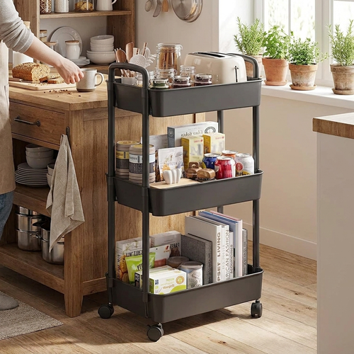 3-Tier Rolling Utility Cart with Hooks lifestyle